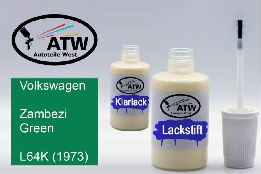 Volkswagen, Zambezi Green, L64K (1973): 20ml Lackstift + 20ml Klarlack - Set, von ATW Autoteile West.